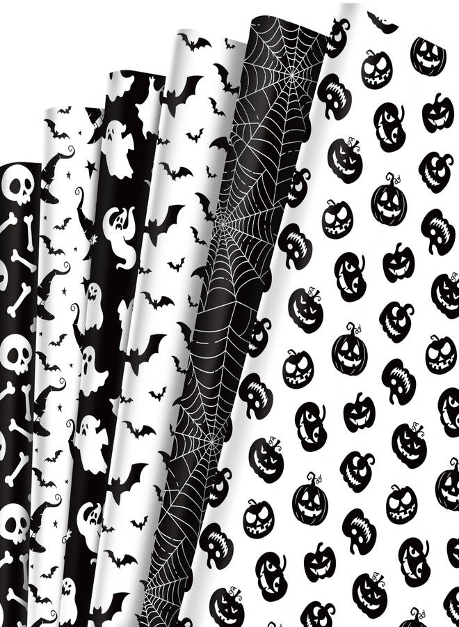 HOWAF 12 Halloween Wrapping Paper, Black White Halloween Gifts Wrapping Paper Folded Flat for Hallows' Eve Party Gift Packing, Bat Spider Web Pumpkins Ghost Gift Wrap Papers - Image 1